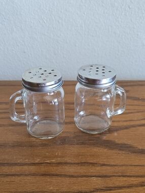 Glass Mini Mason Jar Salt and Pepper Shakers with Silver Lids (Set of 2) Tote 12